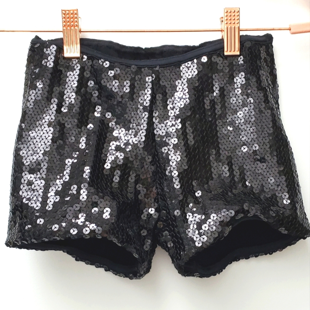 Weissman Black Sequined Dance Costume Shorts SIZE MC 10-12